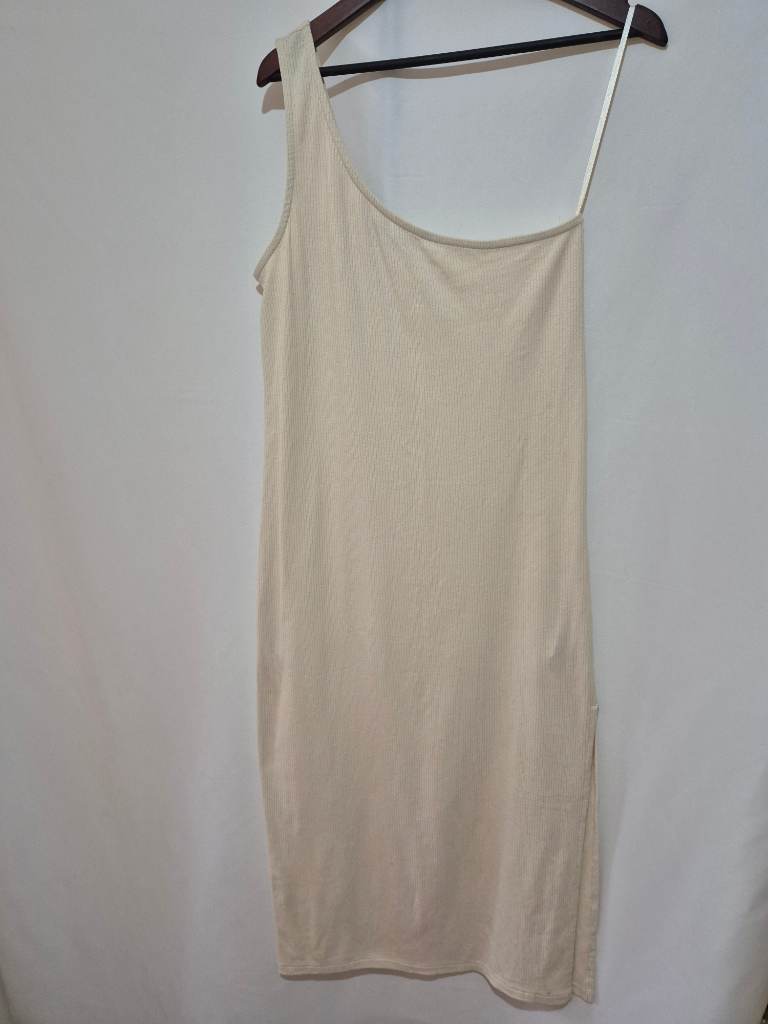 Marks and Spencer M&S One Shoulder Ribbed Cotton Dress size 16 Cream Bodycon