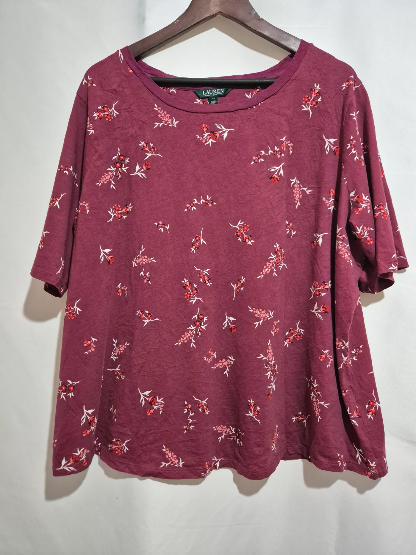 Lauren Ralph Lauren Burgundy Floral Top Size 3X 24-26 Plus Maroon Flower Print