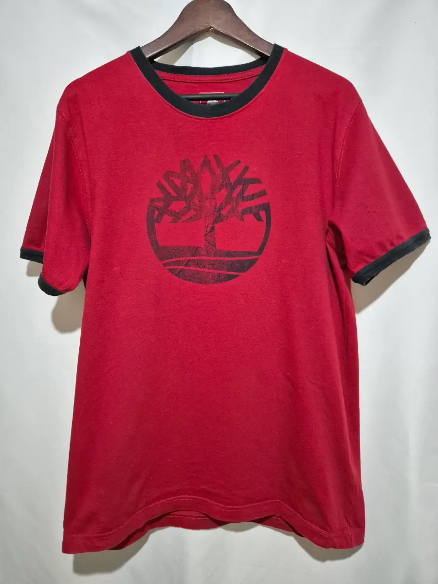 Timberland Red Black T-Shirt Mens Size M Red Ringer Graphic Big Logo Short Sleeve Top