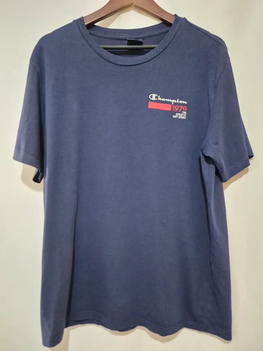 Champion Navy Blue T Shirt Mens Size L 1919 Athletic Knit Goods Logo Graphic Top