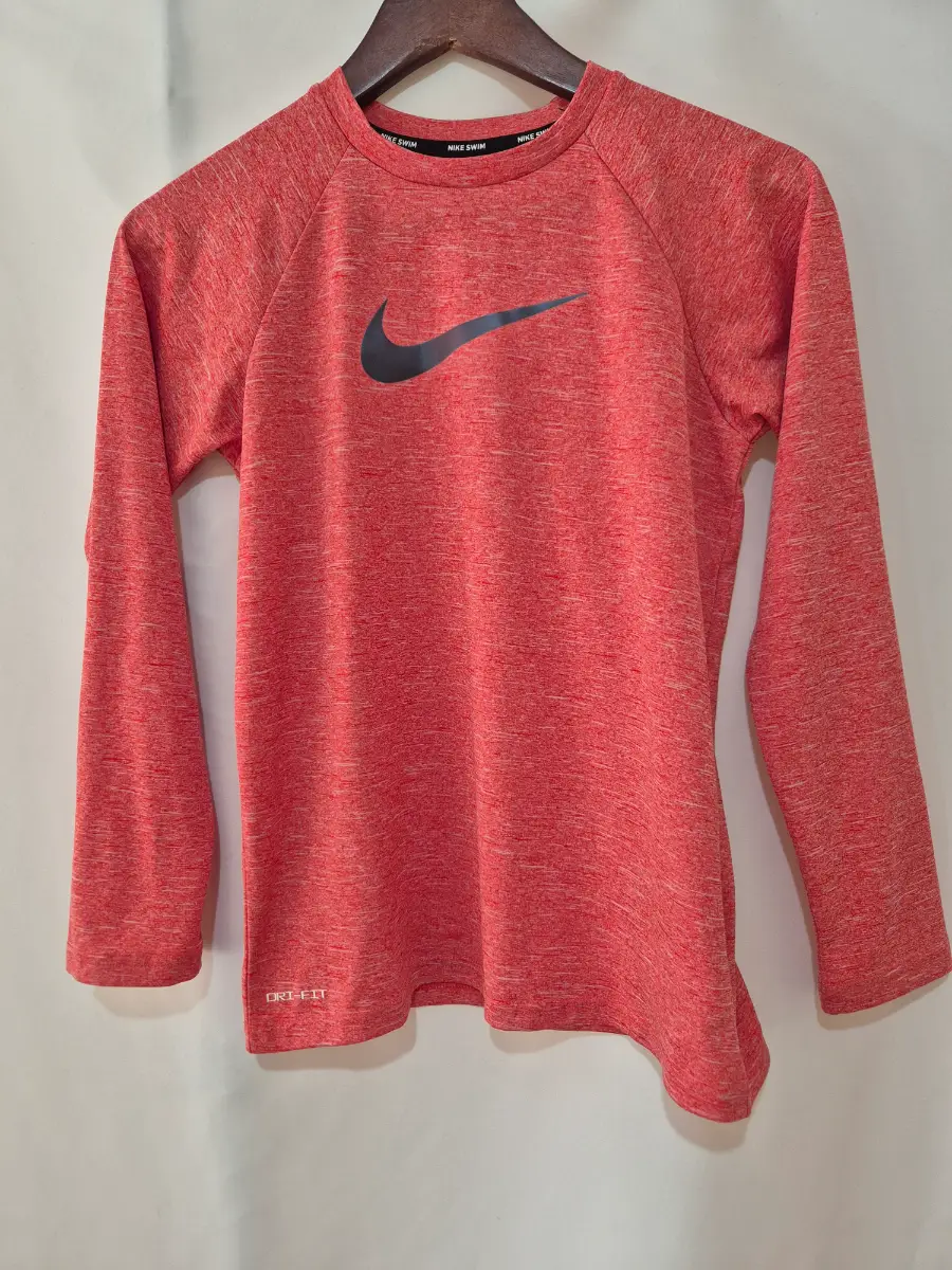 Nike Dri-Fit Swim Red Heather Hydroguard Long Sleeve Top Boys Size L (147-158) Rash Vest