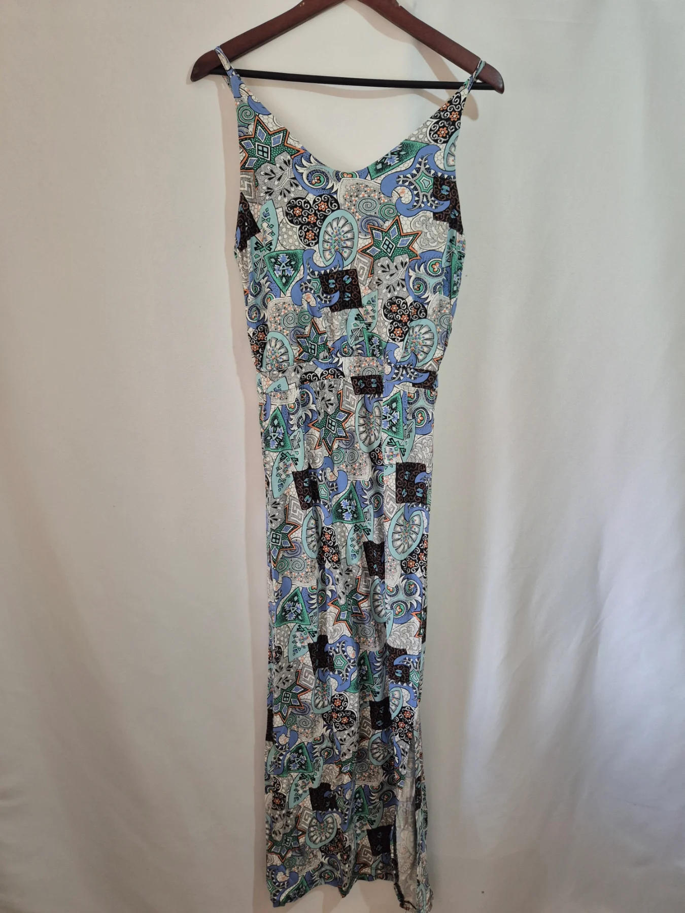 Warehouse Mosaic Pattern Maxi Dress Womens Size 10 Blue Orange Boho Festival