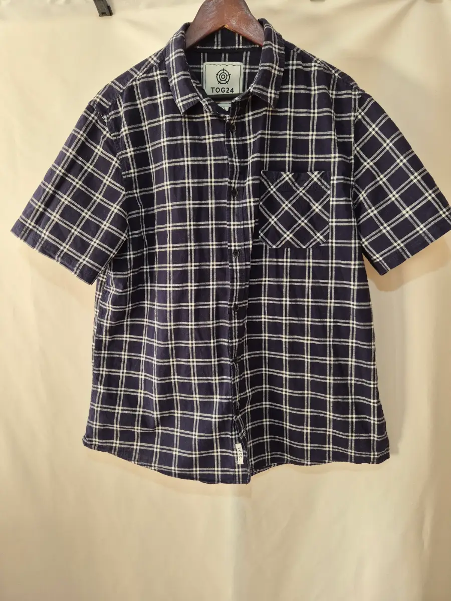 TOG24 Ashley Navy White Check Shirt Mens Size XL Extra Large Plaid Short Sleeve