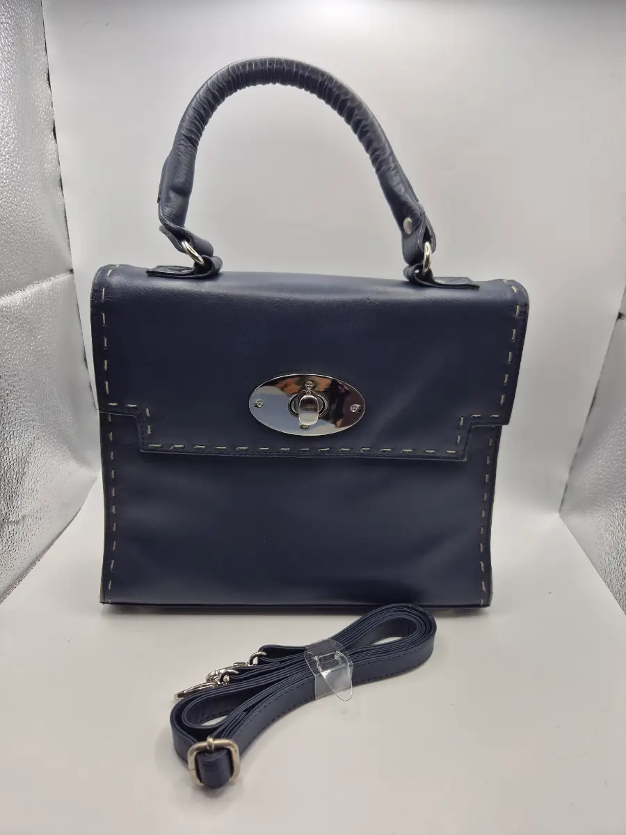 Women's Hotter Handbag (23/25 x 20 x 8cm) Navy Turn Lock Detachable Strap