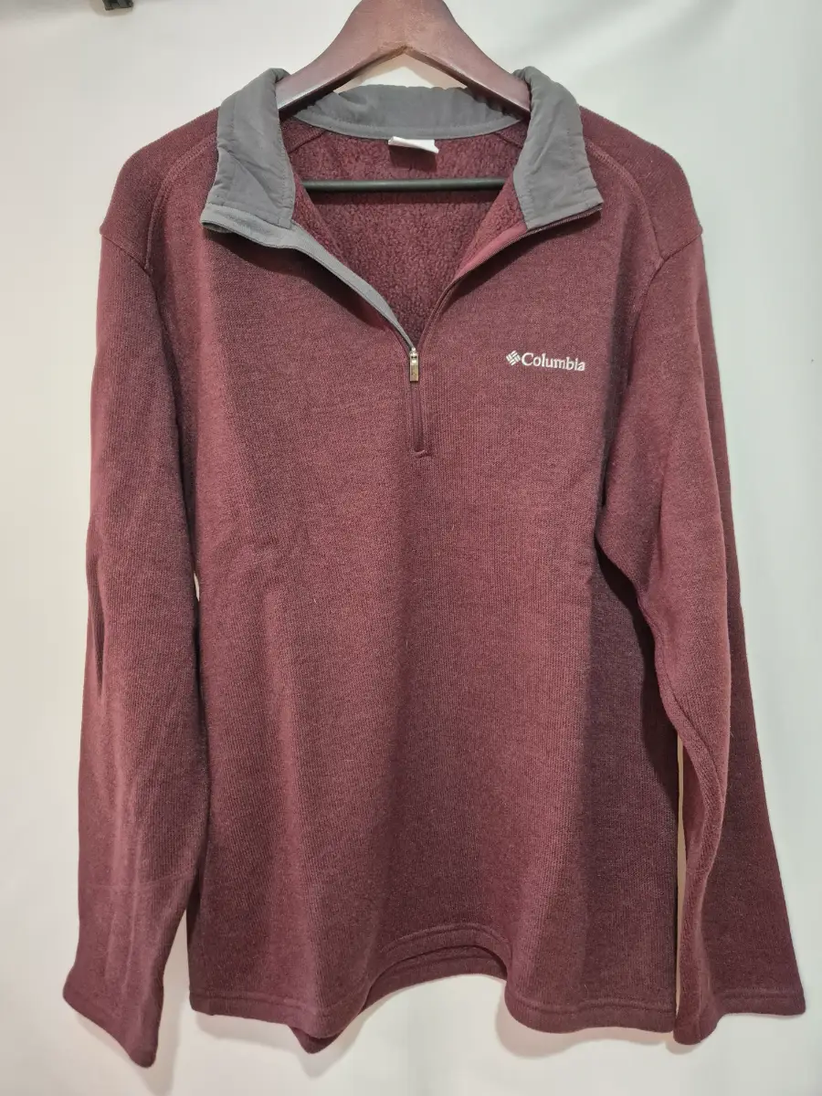 Men's Columbia Quarter Zip Sweater Jumper size L Large chest 44 Burgundy Fleece Lined