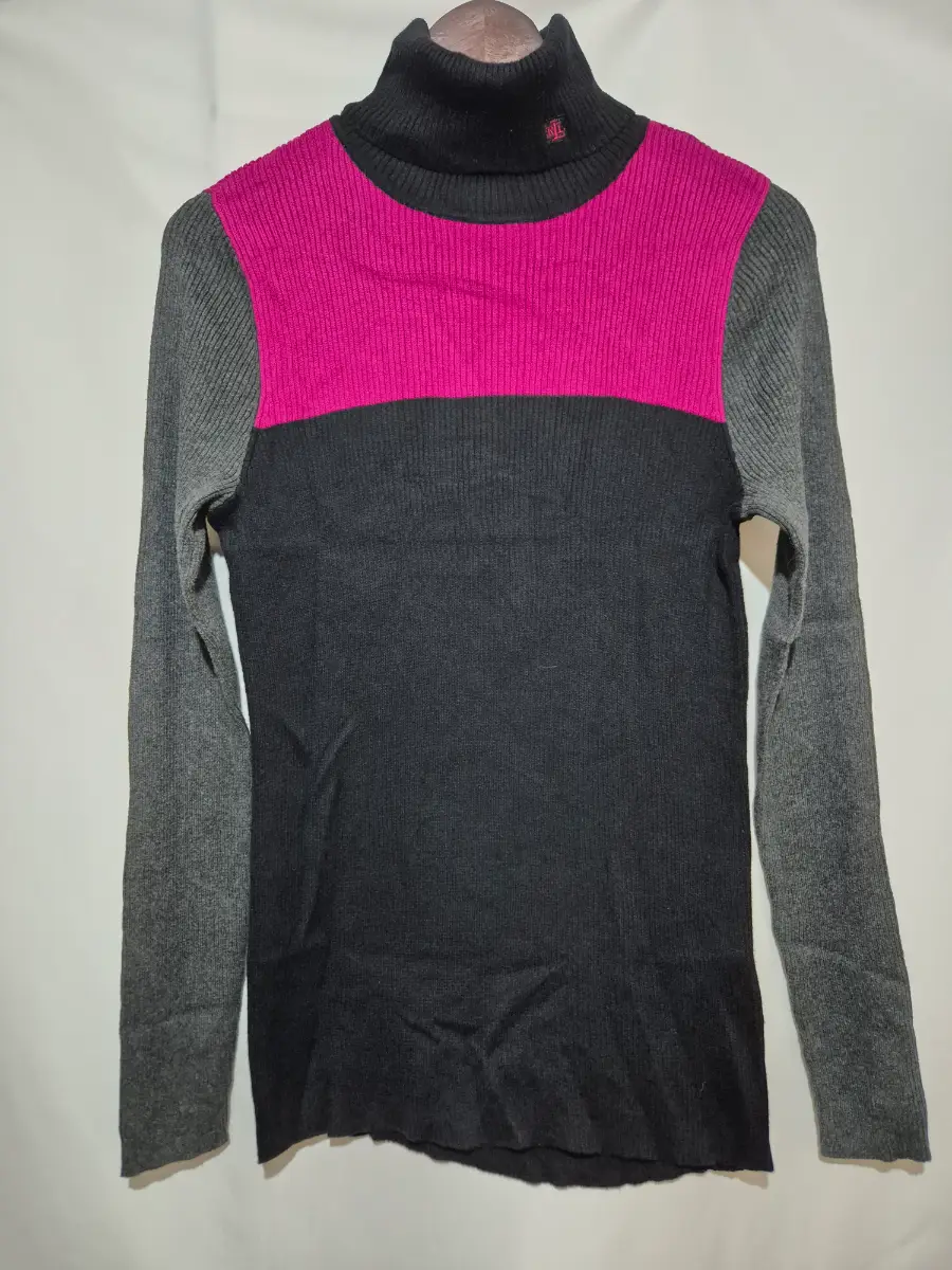 Lauren Ralph Lauren Long Sleeve Roll Neck Jumper Sweater size M Medium 12 Pink Black Ribbed Cotton