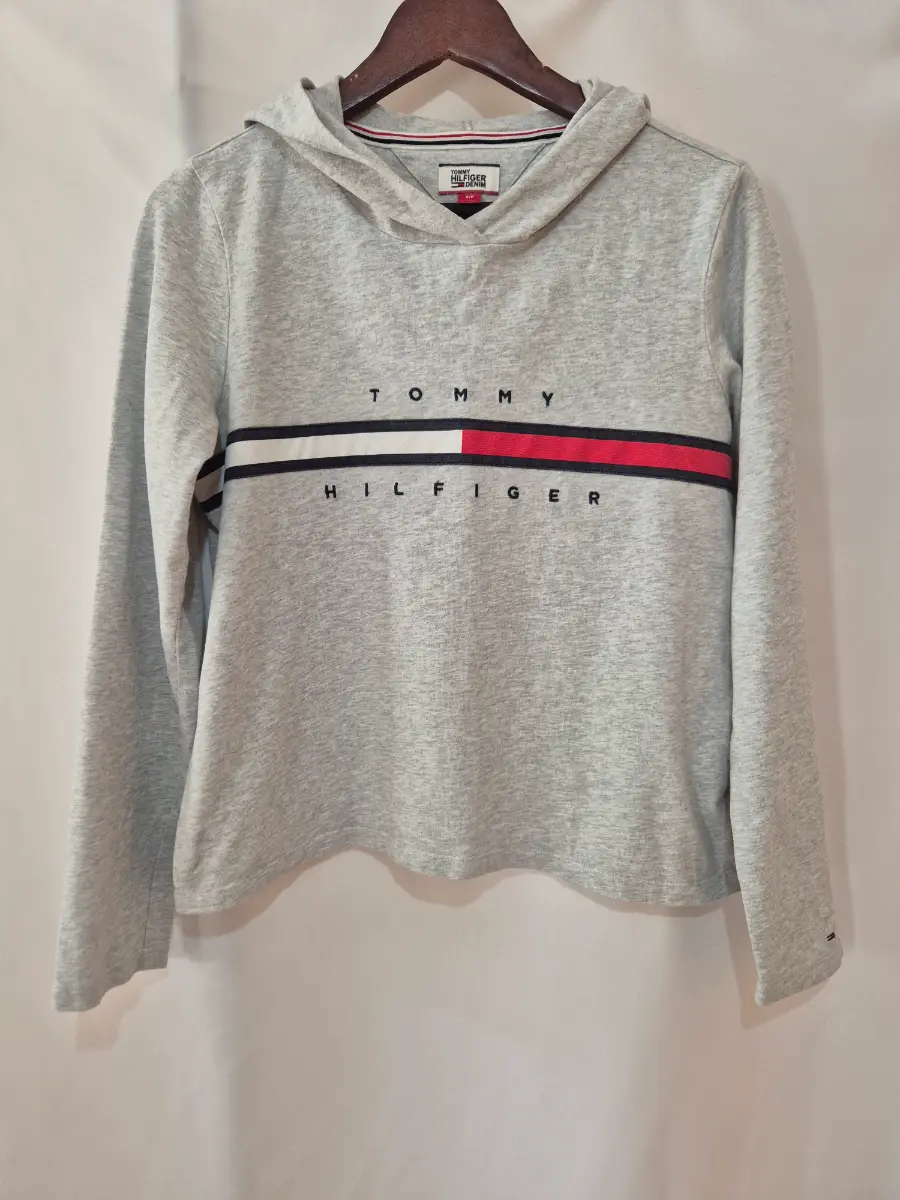 Tommy Hilfiger Grey Hoodie Womens Size S Small 8 10 Petite Jumper Top Lightweight
