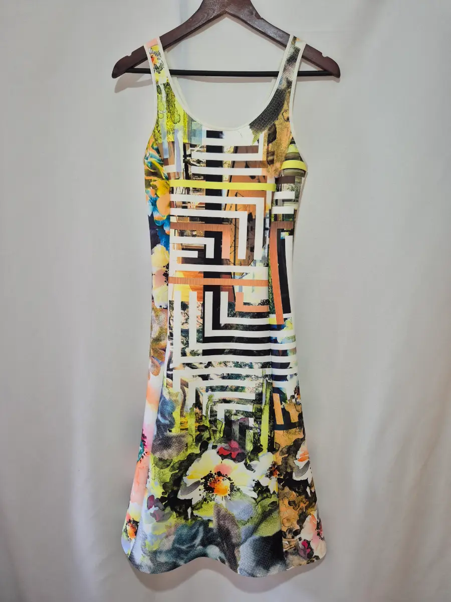 Clover Canyon Floral Maze Neoprene Sleeveless Dress size S Small 8 Multicoloured