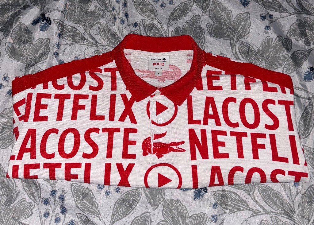 Men's RARE Lacoste Polo Size 9 4xl / 5xl Xxxxl Netflix Red / White RRP: £155