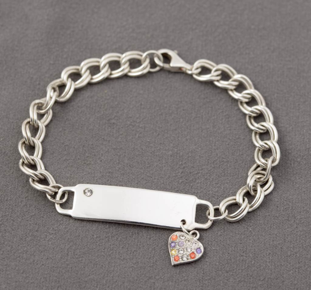 Sterling Silver 925 ID Bracelet With Heart Shaped Charm