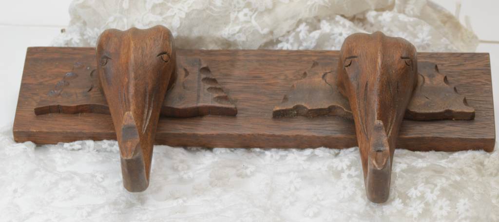 Carved Wooden Elephant Coat Rack With Two Hooks