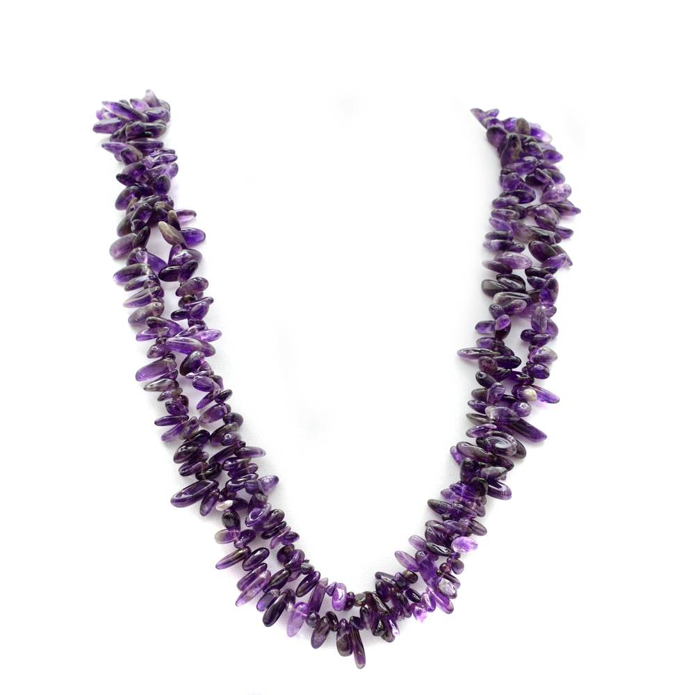 Necklace With Polished Amethyst Beads And Silver Clasp - Vintage 1980's