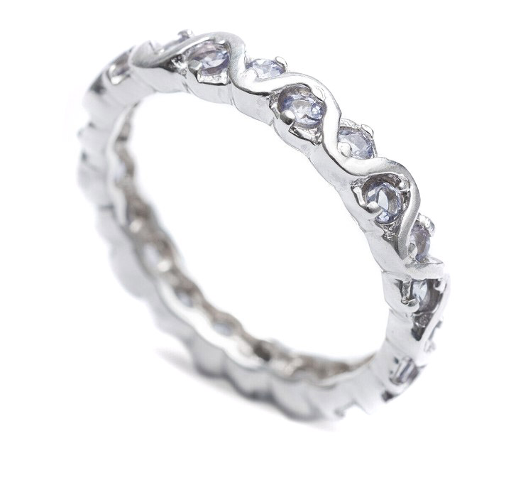 Sterling Silver Wave Shape Ring Fully Set With Round Cut Iolite Gems Size O 1/2