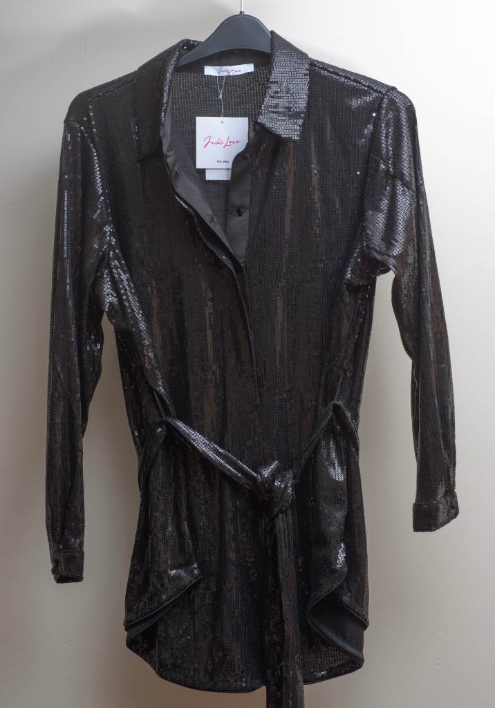 Indi Love by Very Sparkly Party Long Sleeve Top With Belt Black Sequins Size 20 BNWT