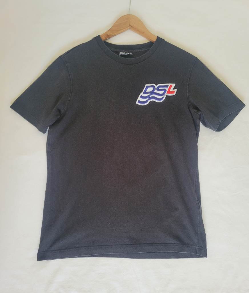 Diesel DSL Logo T Shirt Black Small Embroidered Graphic Cotton Tee Mens S