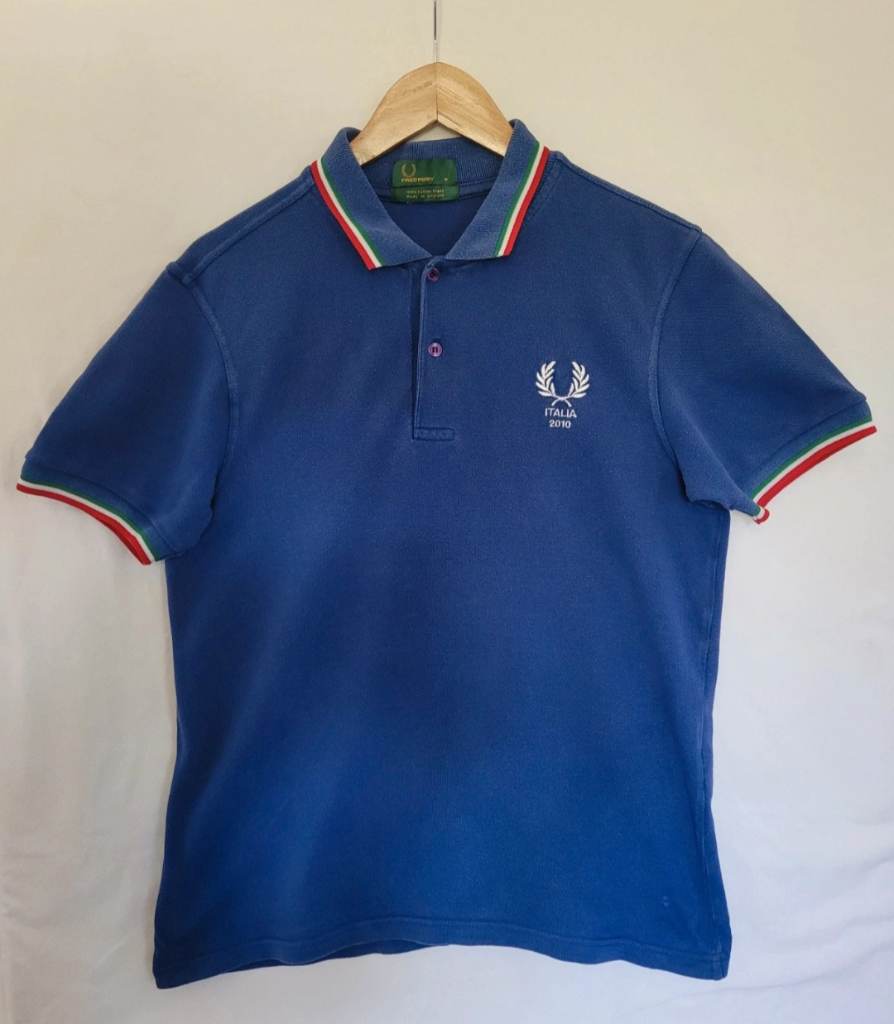 Fred Perry Italia 2010 Polo Shirt Blue Medium Made In England Retro Mod