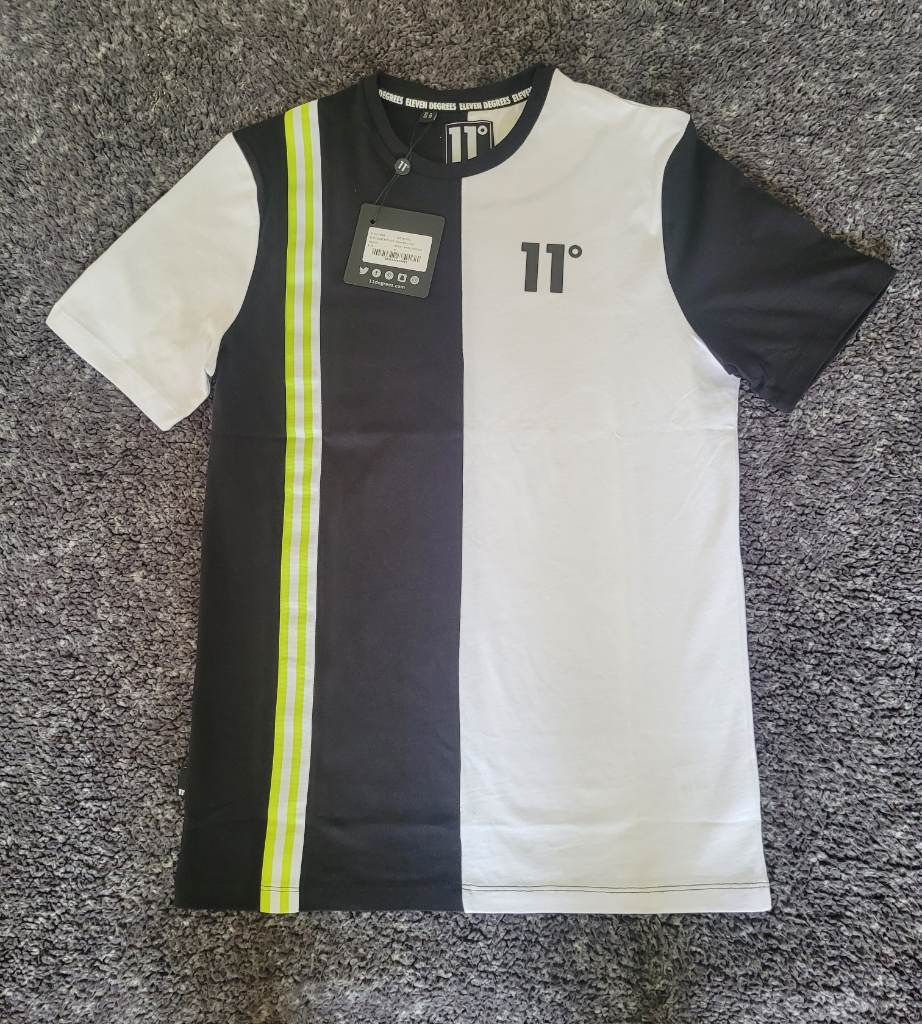 11 Degrees Colour Block T-Shirt Black White Limeade Men’s Medium BNWT