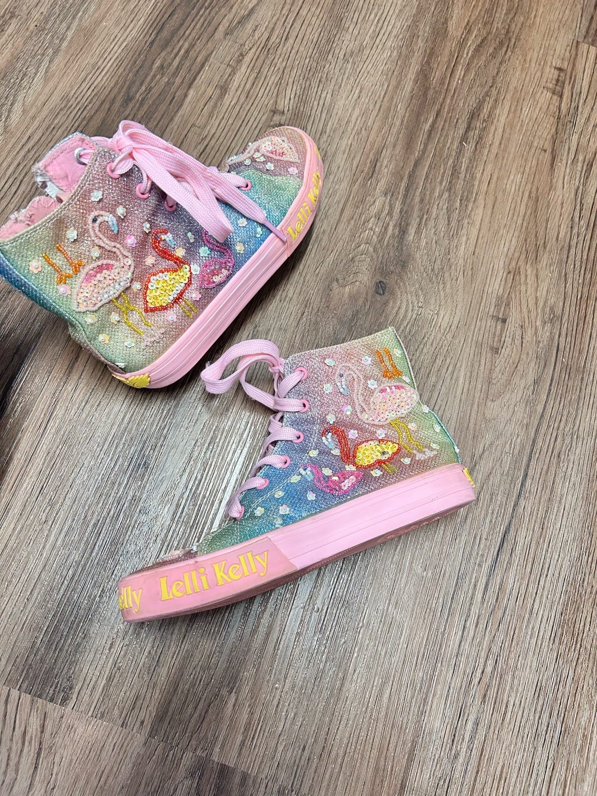 Girls Lelli Kelly Pink glitter sequin trainers size 2