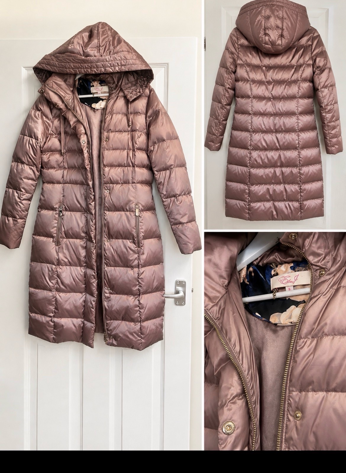Women’s Eliza J puff long coat mauve colour size small