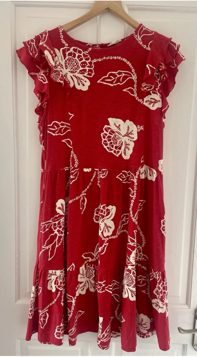 Fatface, red and cream summer dress, size 12