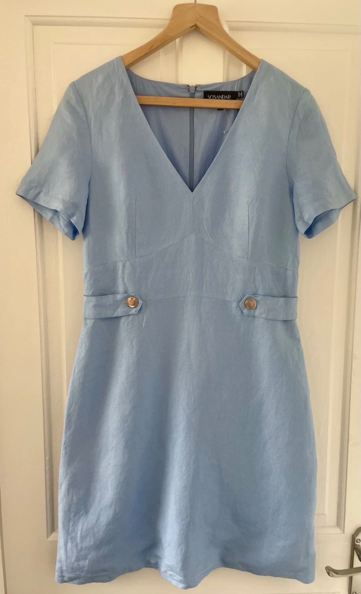 Sosandar, light blue v neck summer dress, size 10