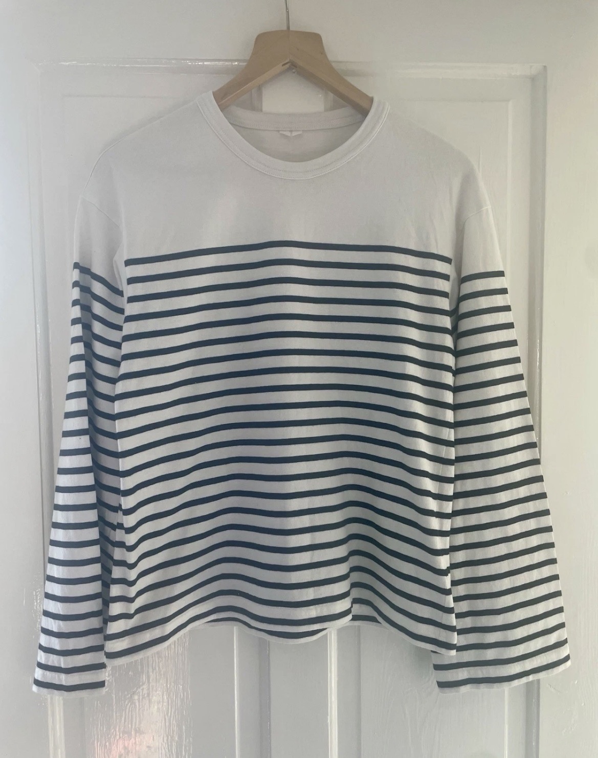 Arket, black and white striped 3/4 sleeve top, small