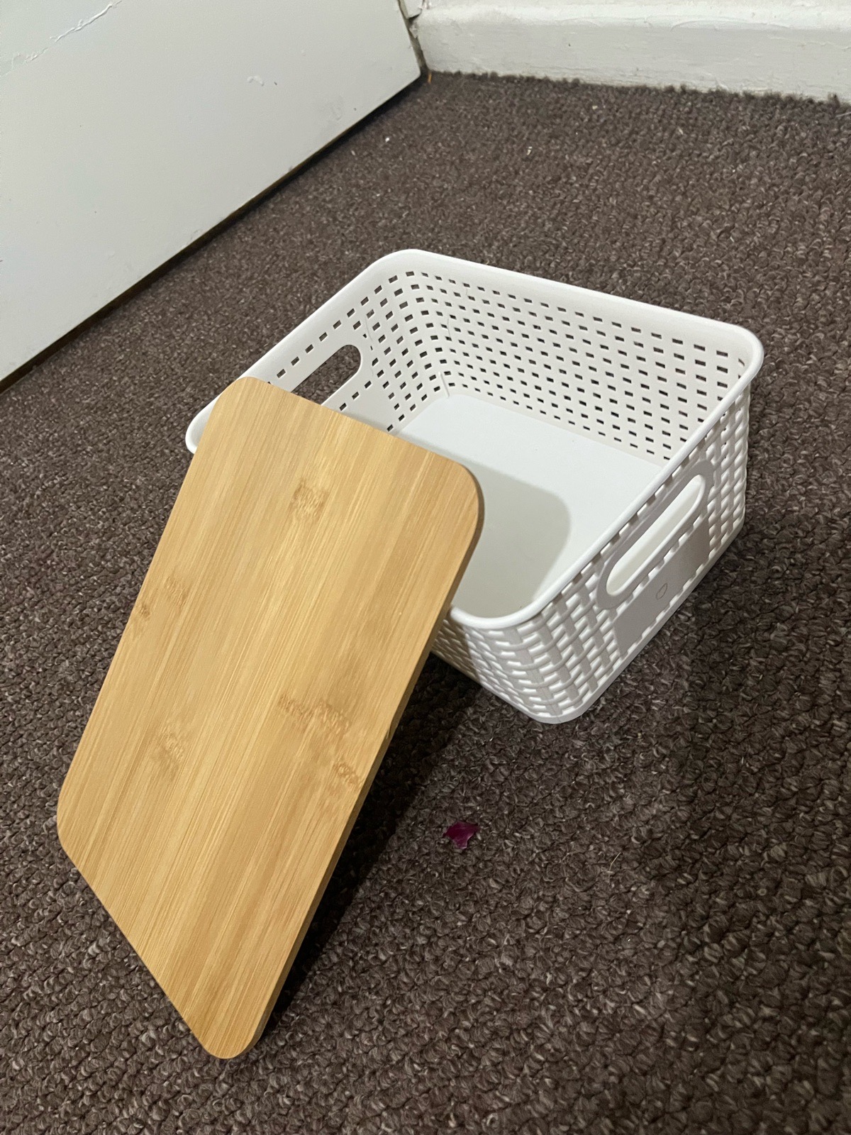 Home Storage Basket With Wooden Lid White