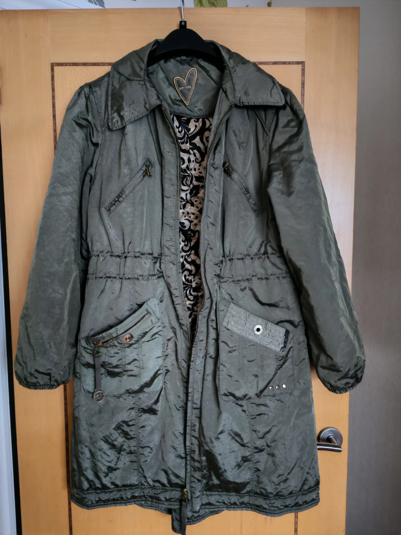 Per Una Khaki Knee Length Rain Coat Size M