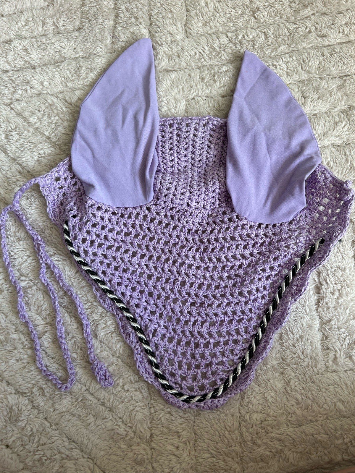 Crochet Horse Fly Veil Violet Lilac COB Lycra Ear Bonnet Horse Tack