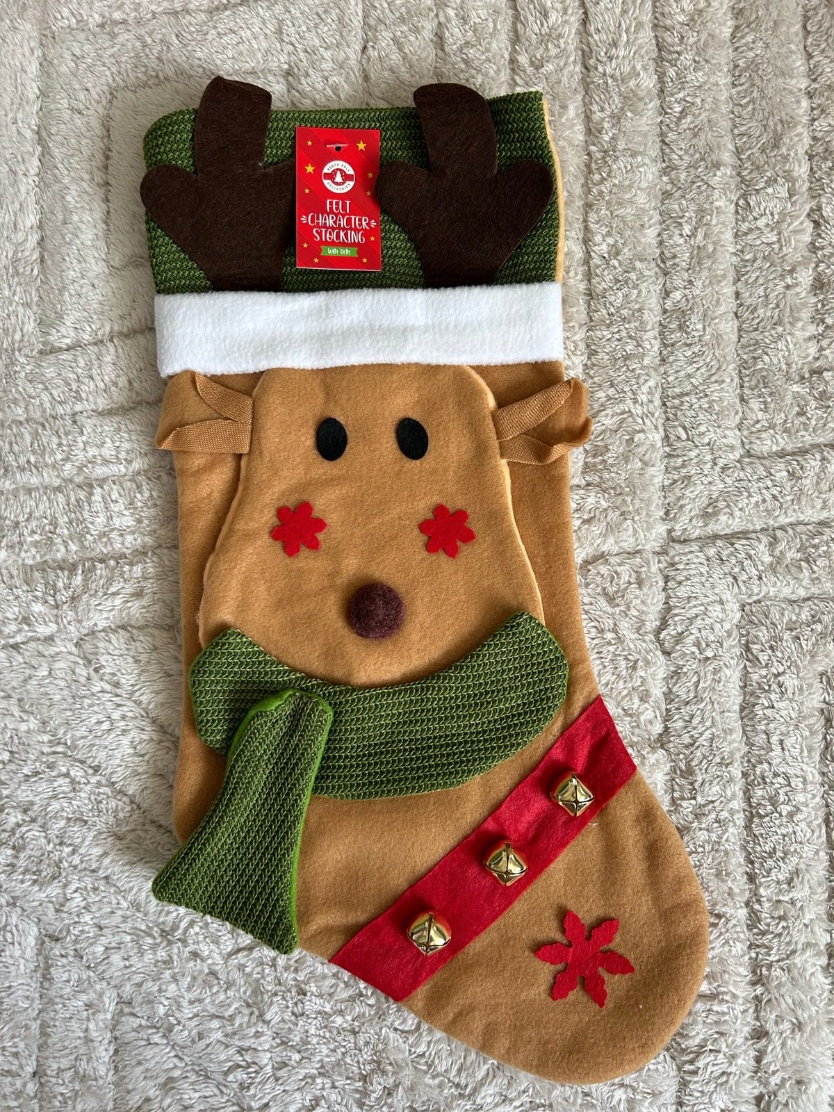 Felt Christmas Stocking Cute Reindeer with Jingle Bells