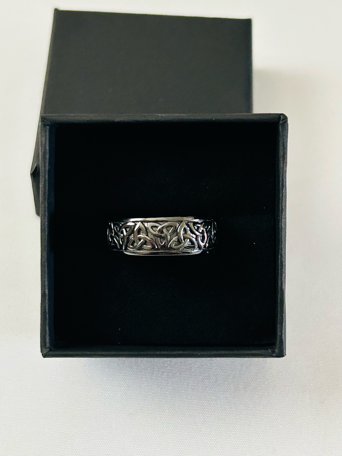 Celtic Knot Ring Sterling Silver 8mm Size P Black