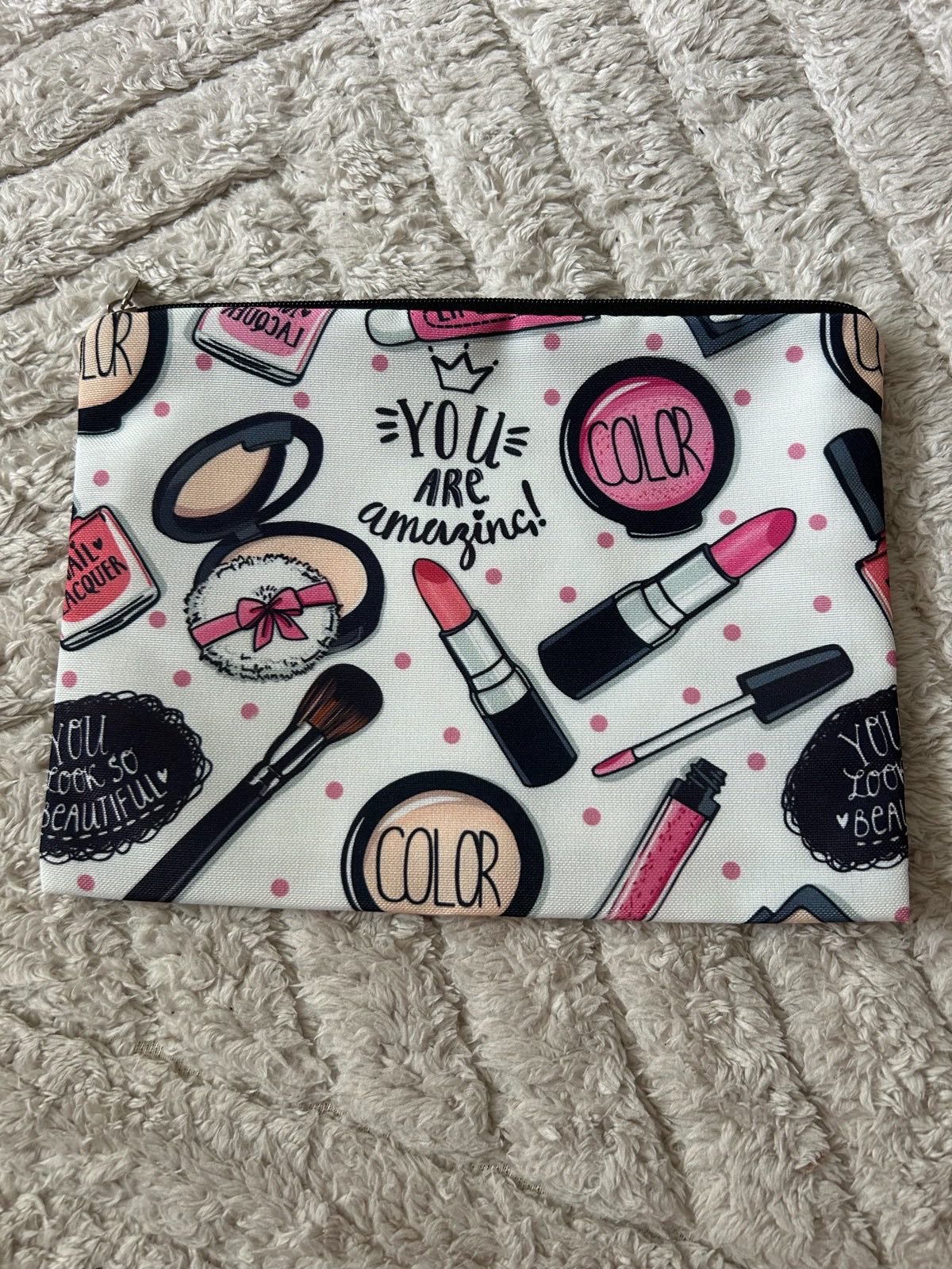 Ladies Canvas Cosmetic Bag Lipstick Graffiti Small 21x15cm