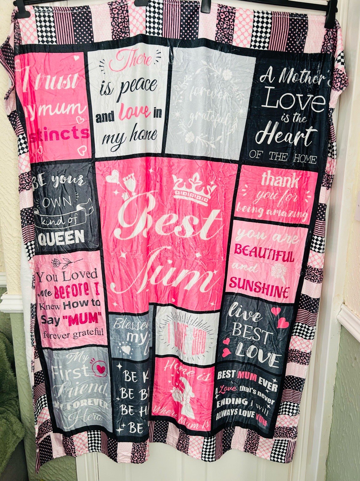 Best Mum Pink Black and White Soft Plush Blanket Keepsake Gift 50×60"