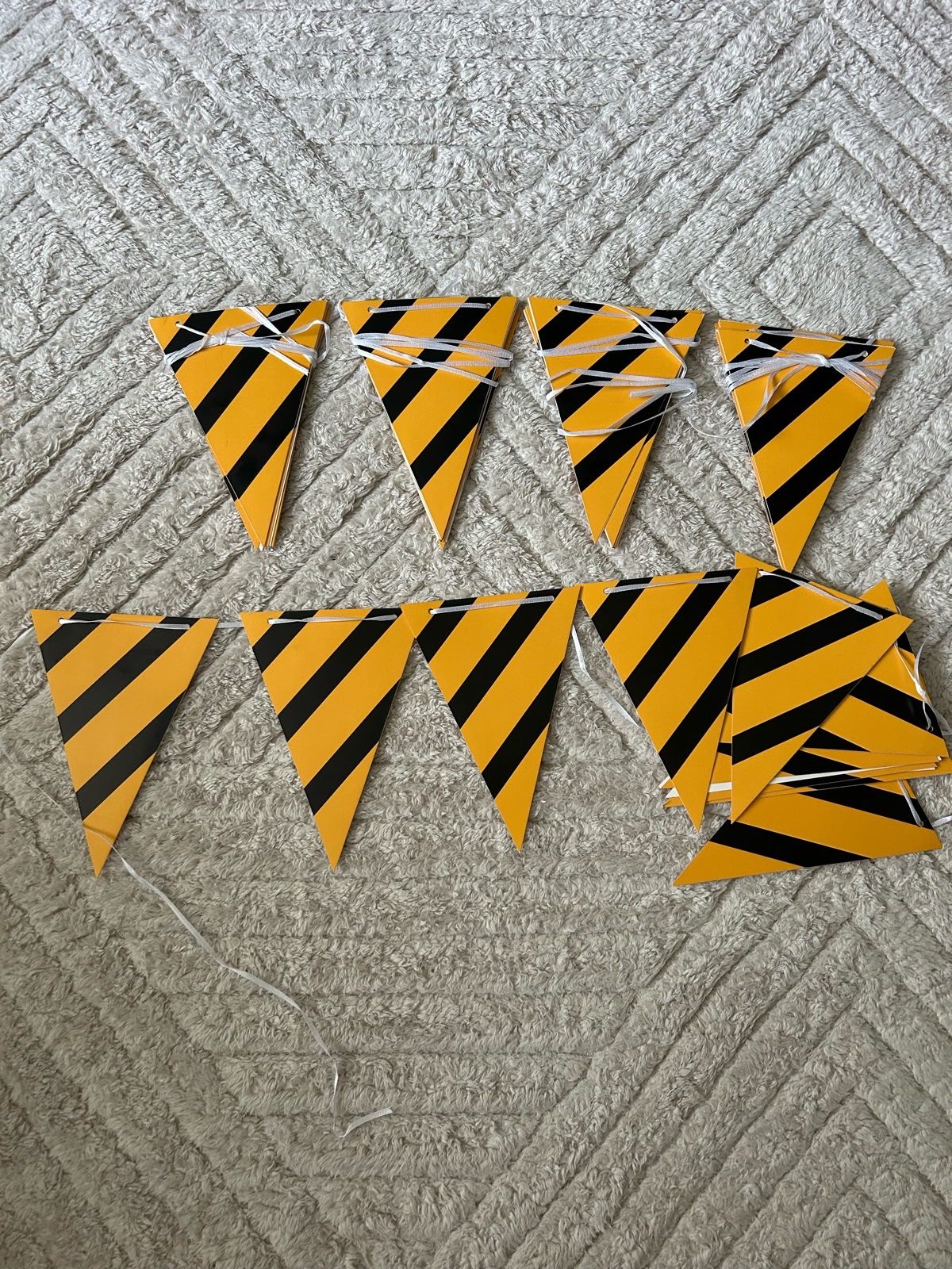 5 Construction Birthday Party Banners Black and Yellow Flag Pre-Strung