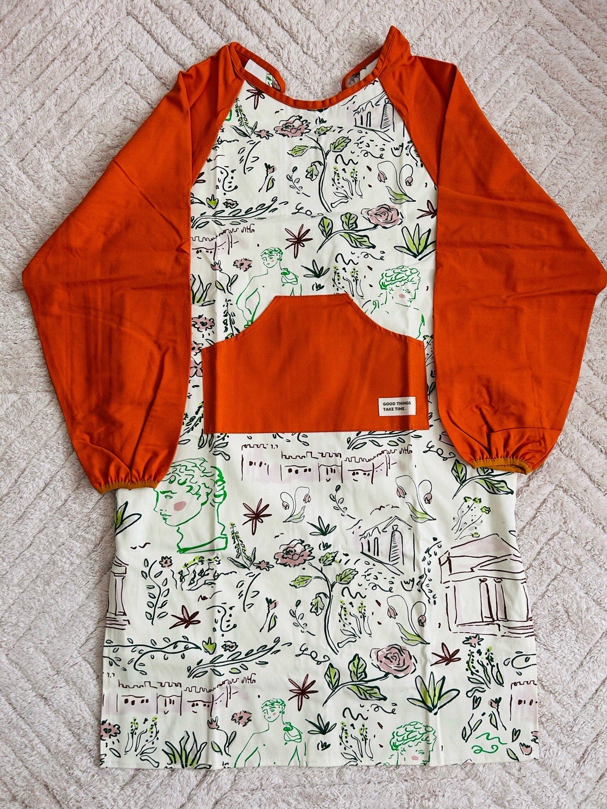Unisex Artist Apron Cotton Floral Sleeved Smock With Pocket Large - Small Snail