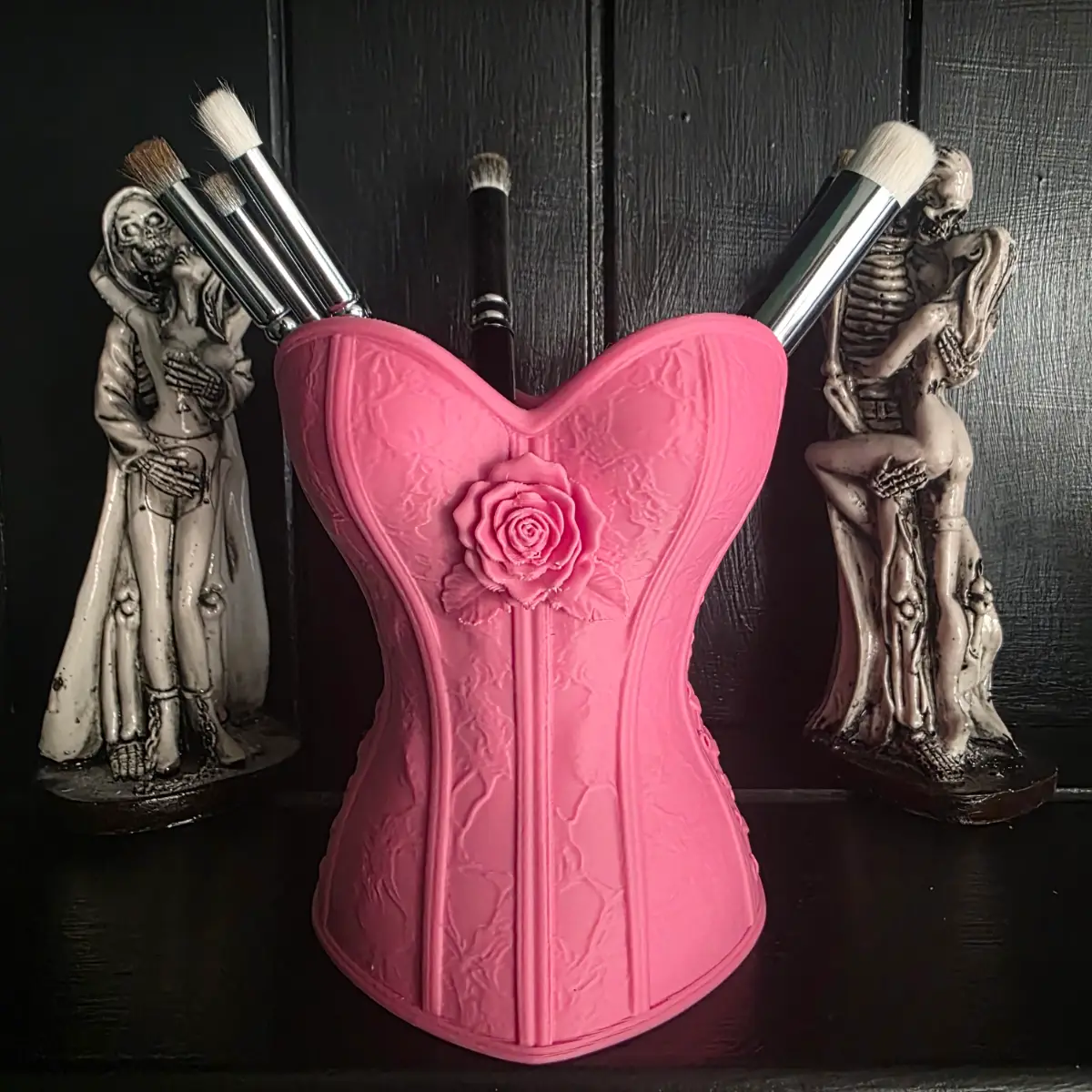 Pink romantic gothic makeup brush holder