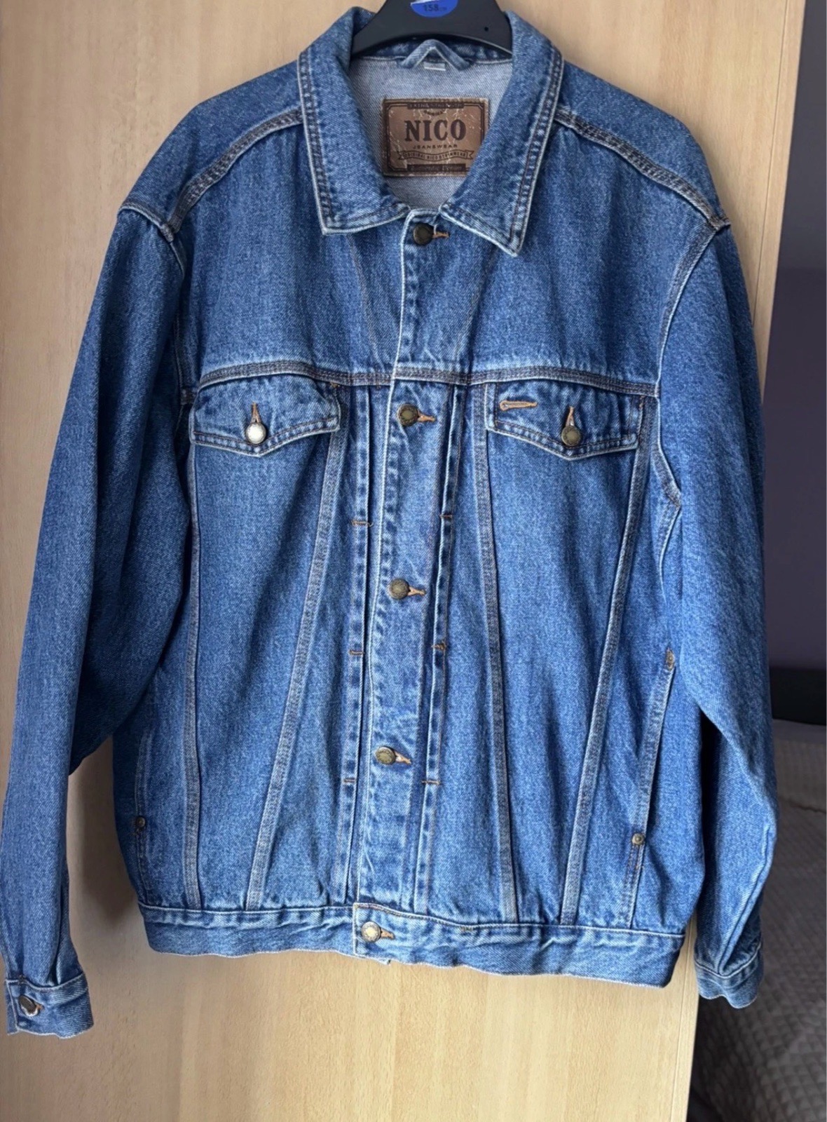 Vintage Nico Men's Denim Jacket & pockets Size L (Fits XL/26" 90s Blue Trucker