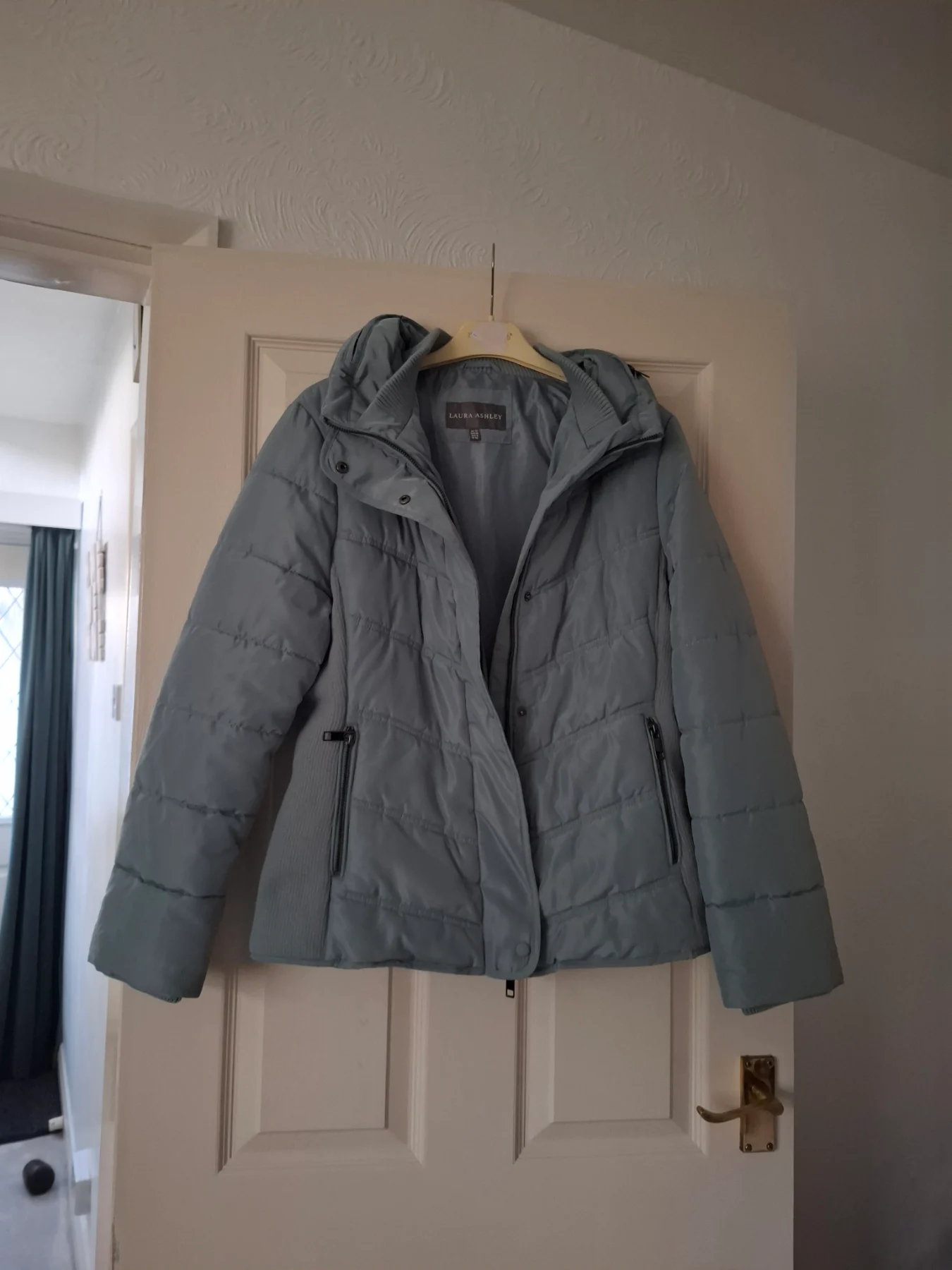 Genuine laura ashley ladies puffer jacket size 12, dusty blue / slate grey