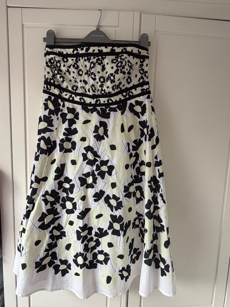 Principles Strapless Floral Midi Dress Black White Yellow Size 12 Cotton