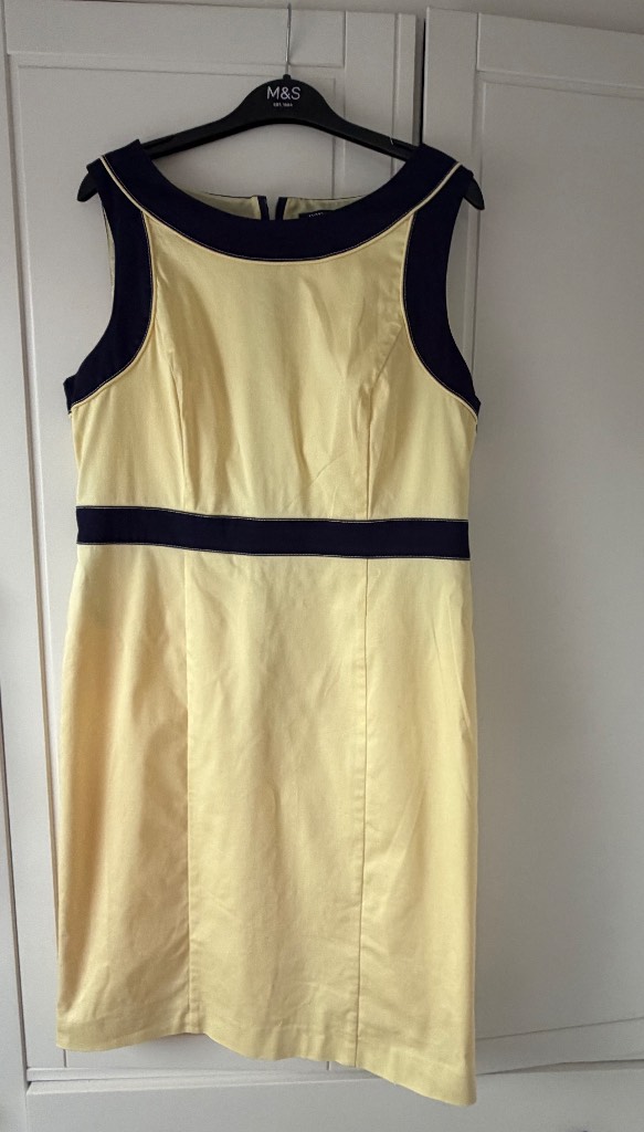 Ladies Papaya Yellow & Navy Sleeveless Pencil Dress UK Size 16 – Occasion & Workwear