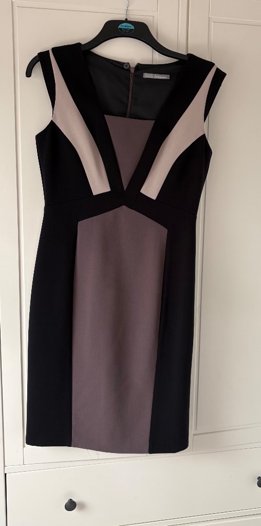Marks and Spencer Ladies Dress Size 12 Black Taupe Cream Tailoring with Stretch