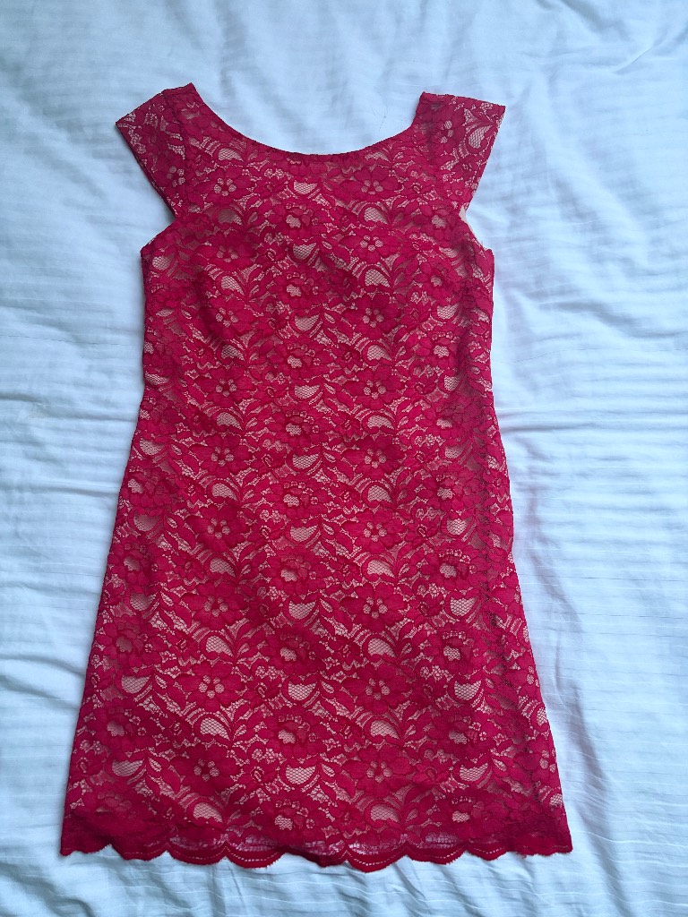 Oasis Pink Lace A-Line Knee Length Sleeveless Dress With Nude Lining Size 10