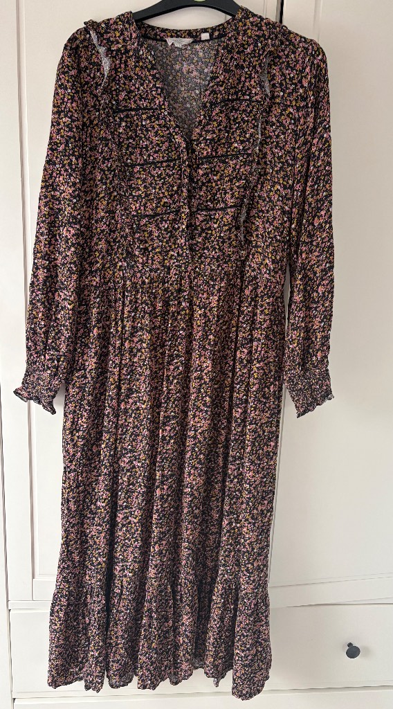 Ladies FatFace Ditsy Maxi Dress Size 8 Long Sleeved Pink And Yellow Flowers
