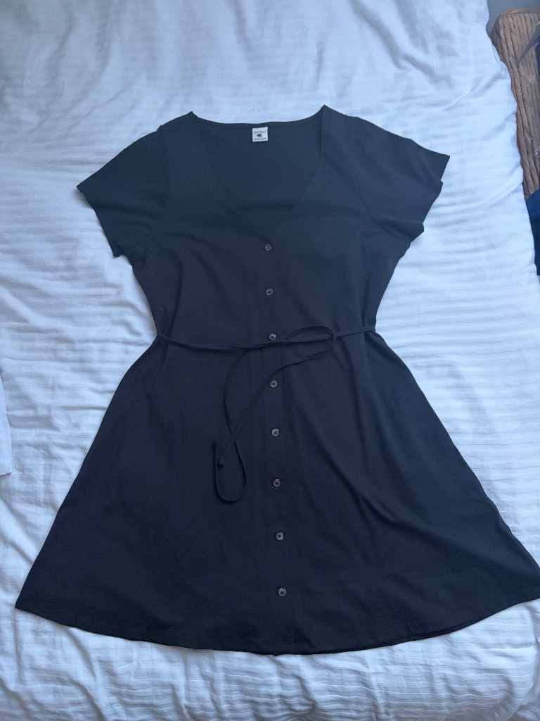 Ladies SoulCal Black Mini Dress Button Up Belted Size 16 100% Cotton