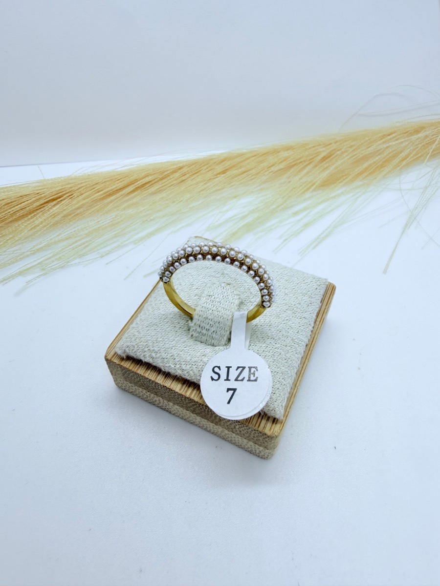 Gold Pearl Band Ring Adjustable Fashion Ring Size 7 Elegant Gift