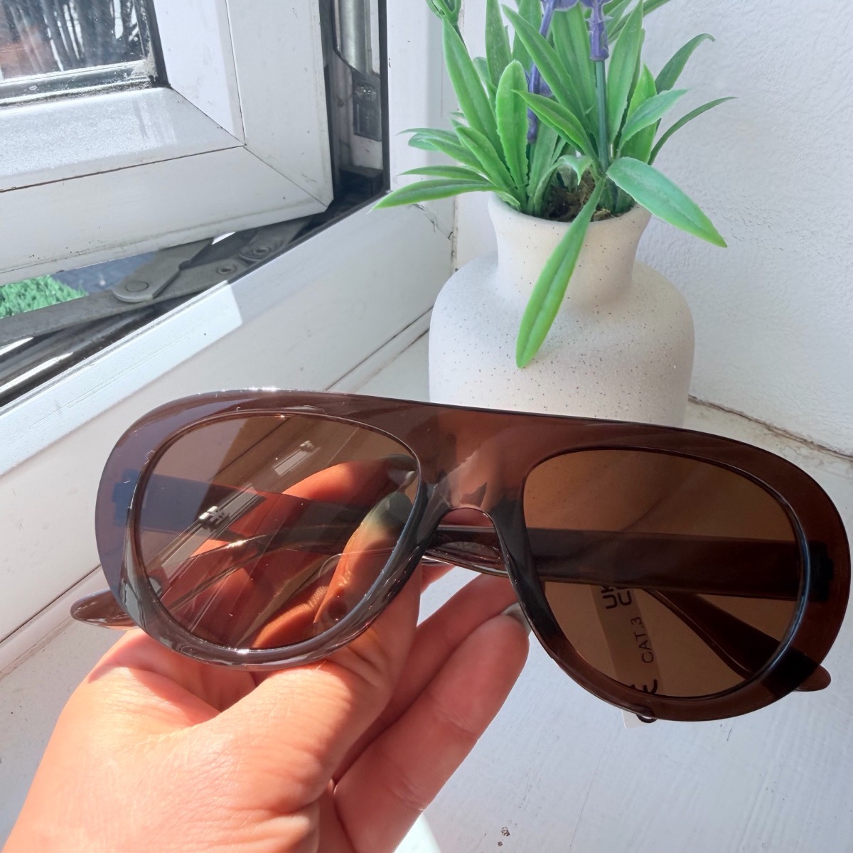 Brown Oversized Shield Sunglasses Fashion Statement Shades