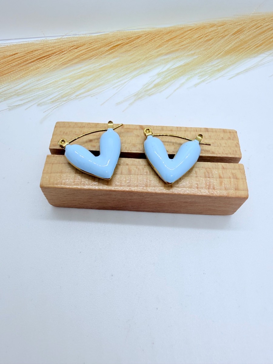Gold Blue Heart Hoop Earrings