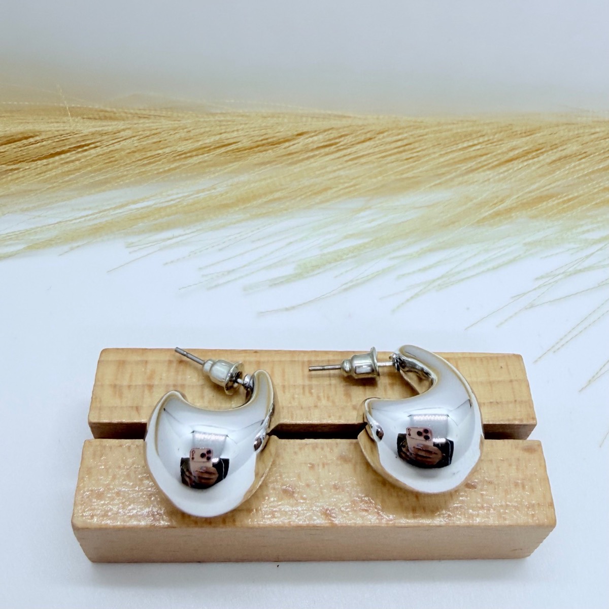 Chunky Silver Dome Stud Earrings Modern Bold Statement Fashion Jewellery