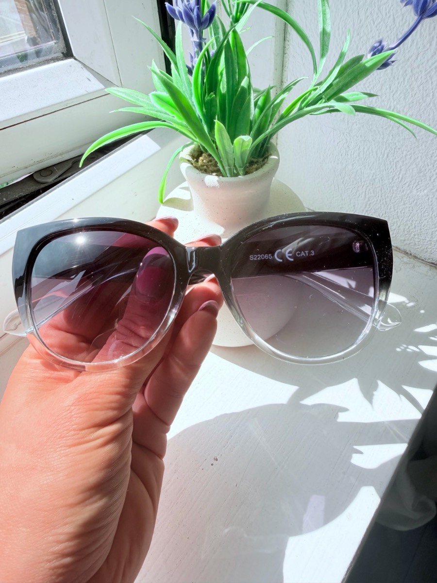 Women’s Black Grey Ombre Cat Eye Sunglasses UV400 Gradient Fashion Eyewear
