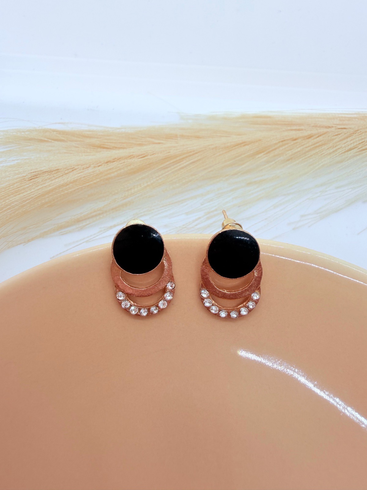 Black Statement Drop Earrings Rose Gold Tone Rhinestone Crystal Jewellery